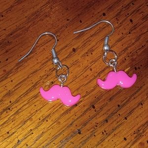 Pink Acrylic Mustache Earrings nwot